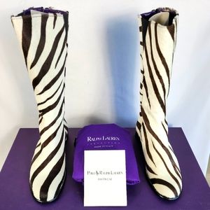Ralph Lauren Purple Label Calf Hair Zebra Pony Brown White Caterina Boots 7.5B